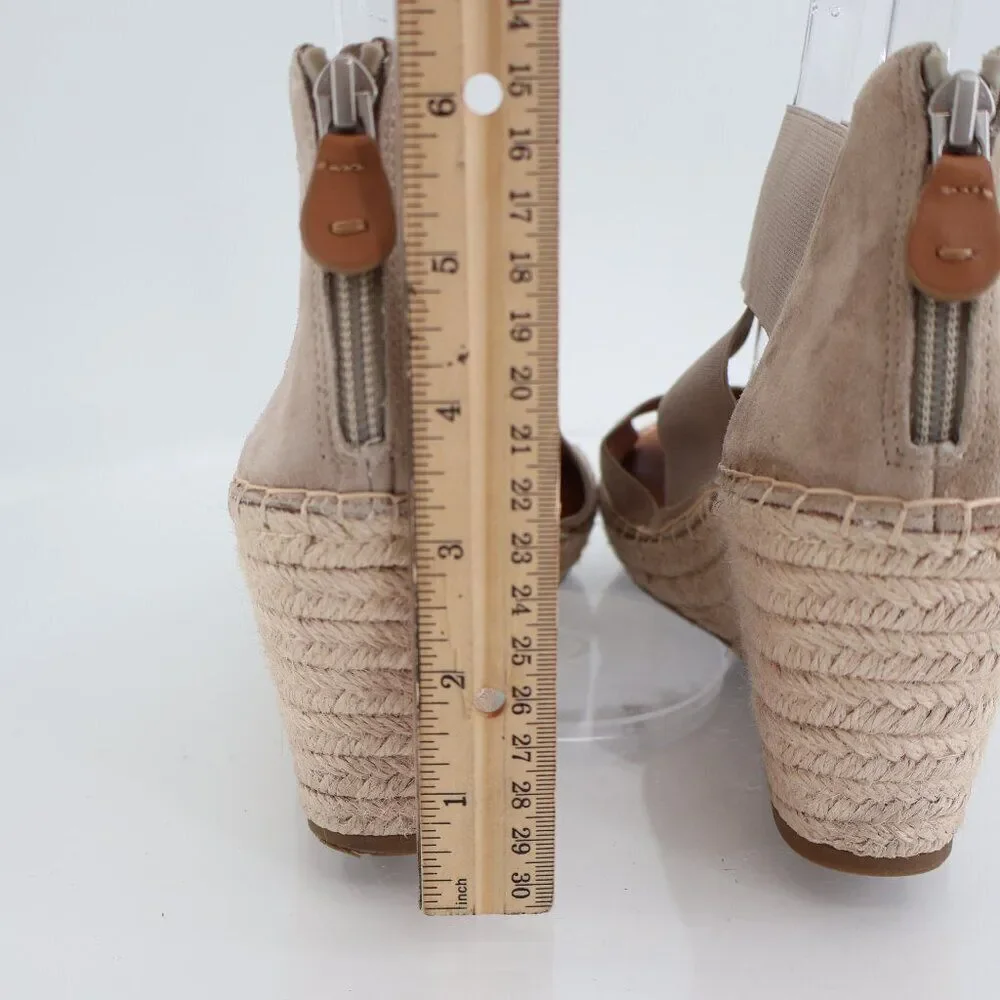 Gentle Souls Women's Colleen Sandal 11 Espadrille Wedge Cross Strap Beige Suede